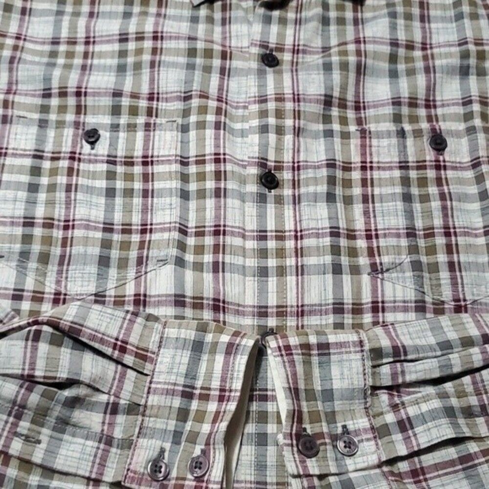 Horny Toad & Co Men's‎ Long-sleeve Button Front Plaid Shirt  Cream/Maroon XL - Picture 6 of 10